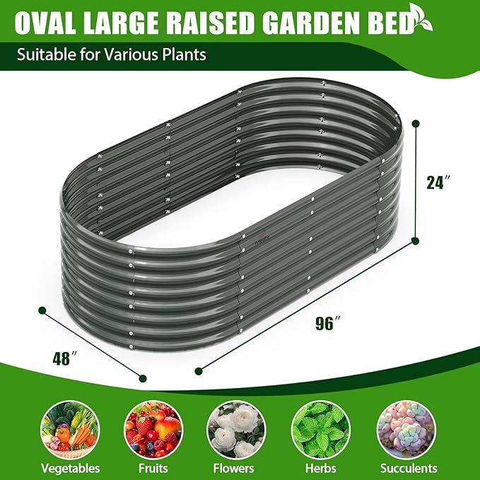 A ANLEOLIFE 8-Set 8X4X2 ft Galvanized Raised Garden Bed Kit, Oval Metal Deep - Image 5
