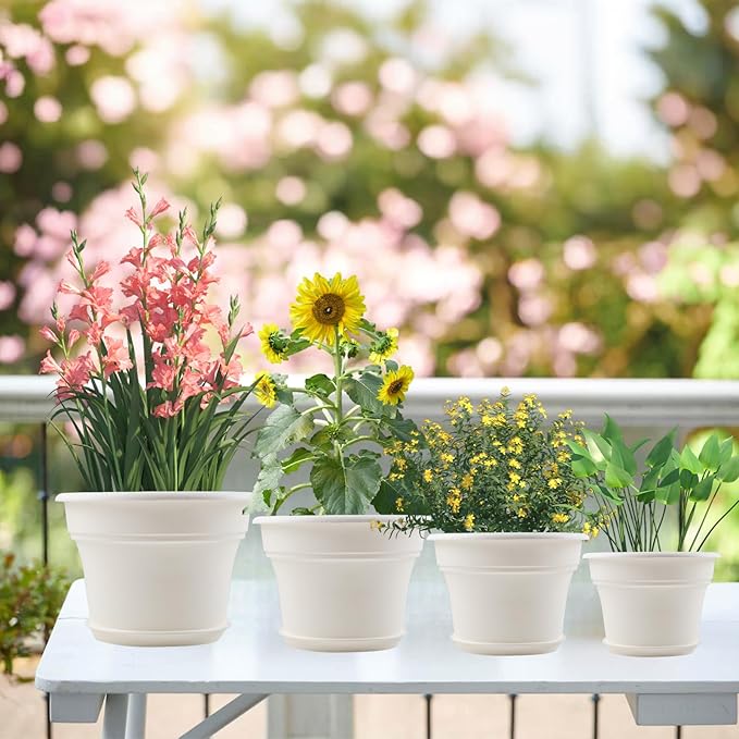 8 Inch Plastic-Flower Pot-for-Indoor Plants, 4 Pack Large Outdoor Planter Pot - Image 7