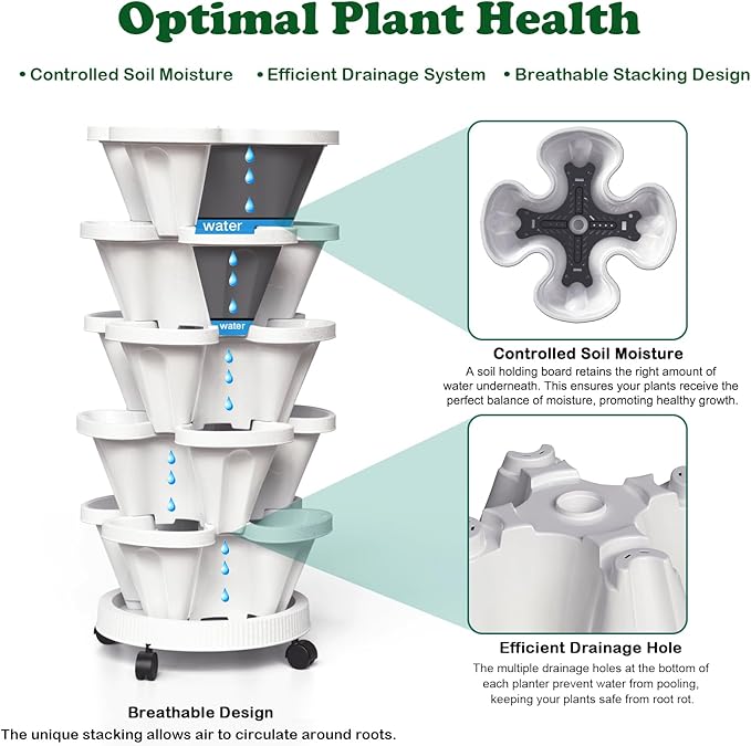 Strawberry Planters, 7 Tiered Vertical Stackable Planter, Herb Stacking Tower - Image 4
