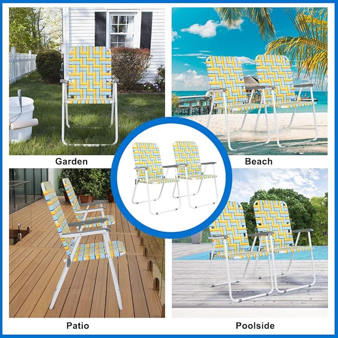 VINGLI Patio Lawn Webbed Folding Chairs Set of 4, Outdoor Beach Chair Portable - Image 8