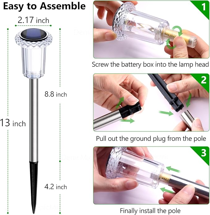 DenicMic Solar Lights Outdoor 15 Pack Waterproof 6000K Cold White LED Stainless - Image 5