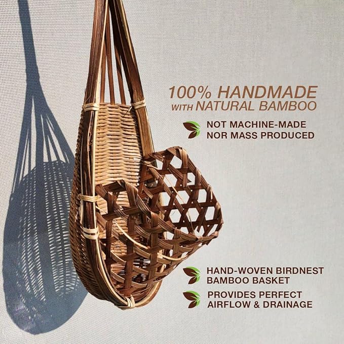 Handmade 100% Thai Bamboo Hanging Orchid Basket – 4 Inch Set of 3 - Image 2