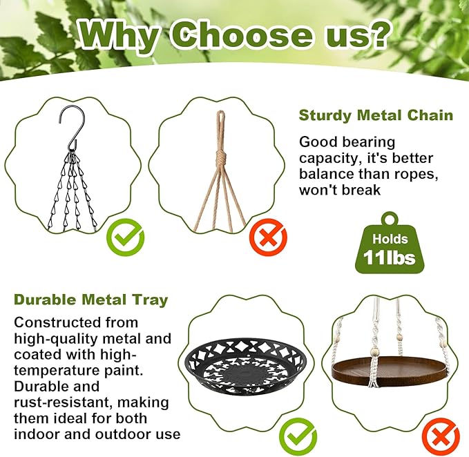 Enhon 3 Pack Plant Hanger, 12 Inch Metal Hanging Planter - Image 3