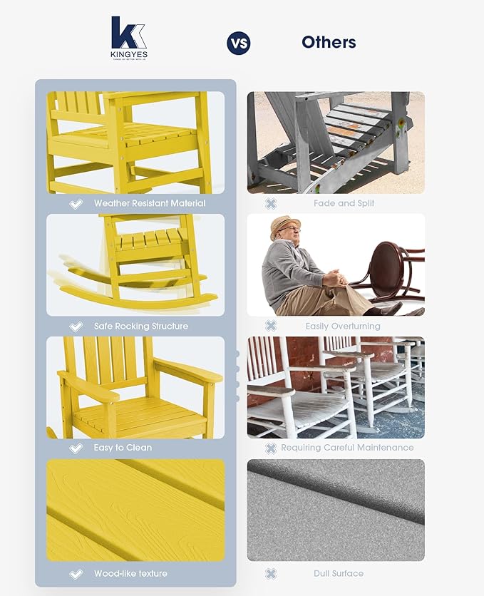KINGYES Outdoor Rocking Chair Set of 2, High Density Polyethylene Patio Rocking - Image 5