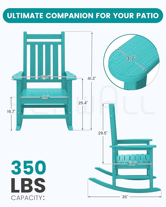 SERWALL HDPE Outdoor Rocking Chair Set of 8, Patio Rocking Chairs - Image 3