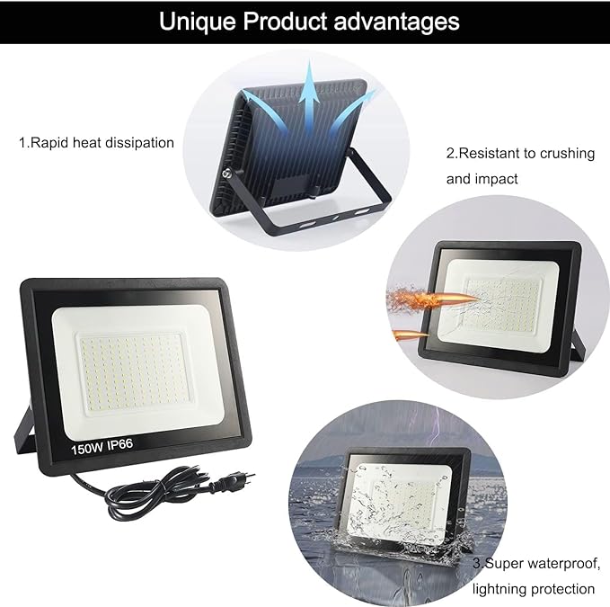 4Pack LED Flood Light Outdoor, 150W LED Work Light 15500lm - Image 5