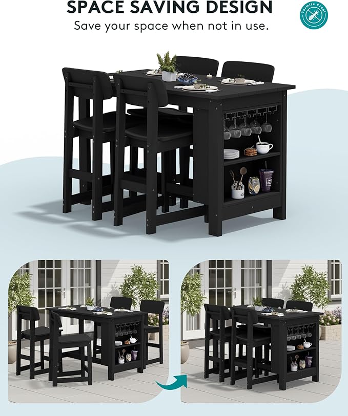 SERWALL Outdoor Bar Stools Set of 2, All Weather HDPE 25" Counter Height Bar - Image 5
