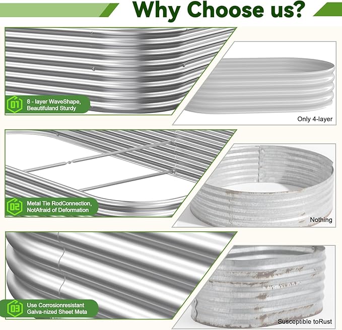 3 Pack Corrugated Galvanized Steel Raised Garden Bed Outdoor, Metal Above - Image 3