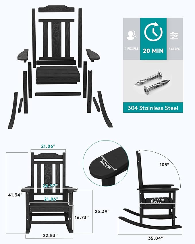 SERWALL Oversized Rocking Chair Set of 4 Outdoor, HDPE Outdoor Rocking Chair - Image 2
