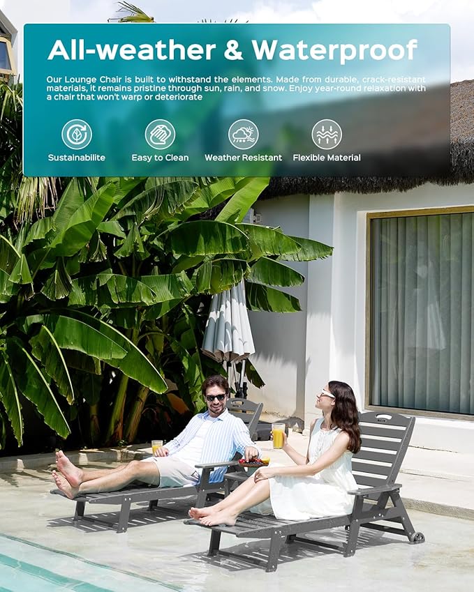 Ciokea Outdoor Chaise Lounge Chair Set of 2, Patio Lounge Chairs - Image 8
