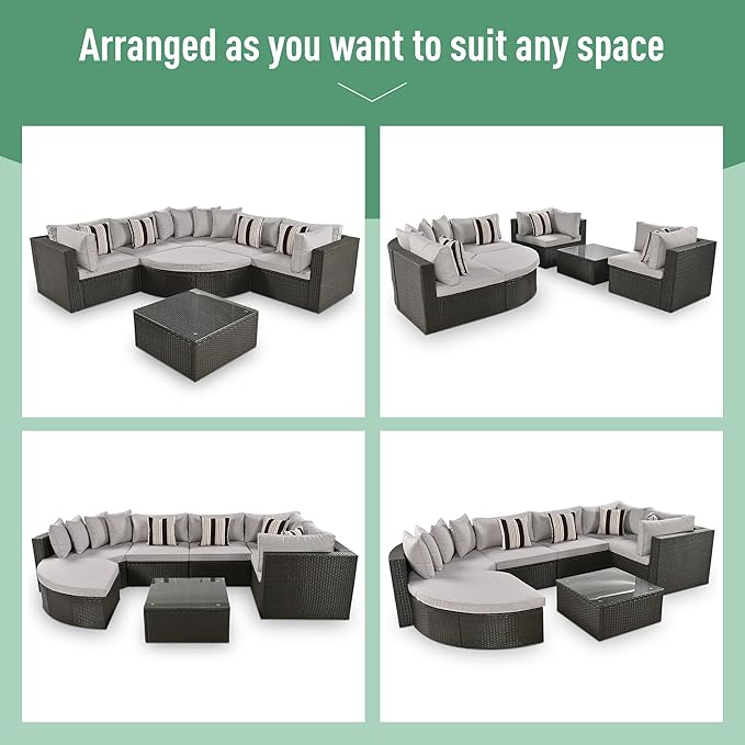 Merax 7-Piece Outdoor Wicker Sectional Sofa Set, Modular Rattan Conversation Set - Image 4
