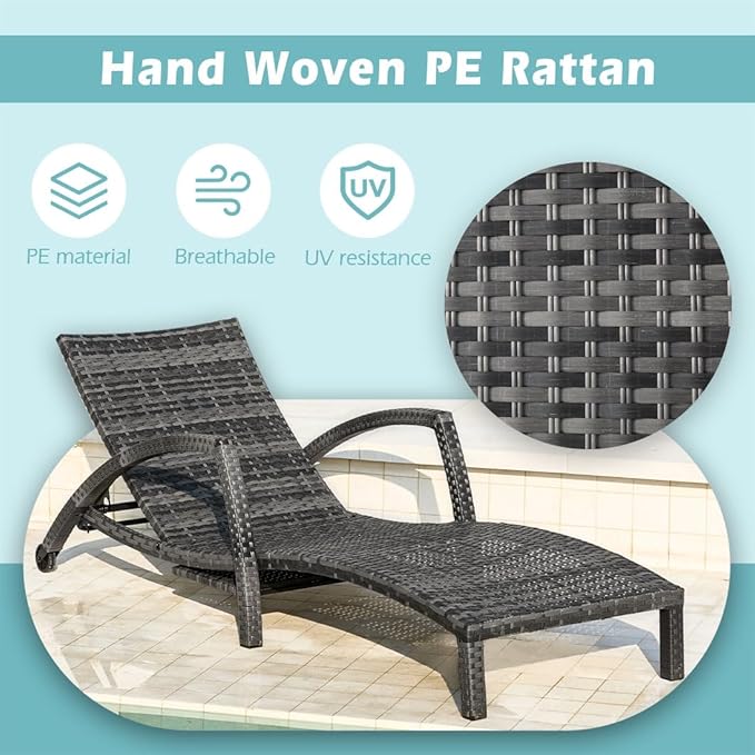 Chaise Lounge Chairs Outdoor Set of 6, Comfy Outside Wicker Patio Pool Lounge - Image 5