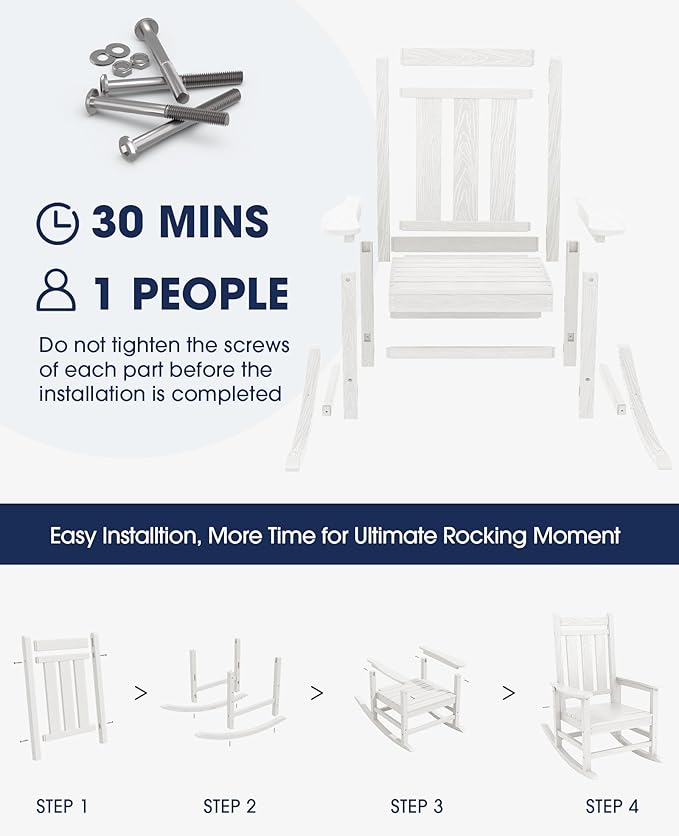 KINGYES Oversized Outdoor Rocking Chair Set of 8, All-Weather Patio Rocking - Image 6