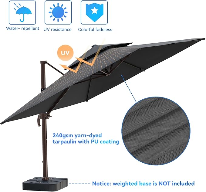 10x13FT Cantilever Outdoor Patio Umbrellas, Double Top Large Rectangle Umbrella - Image 8