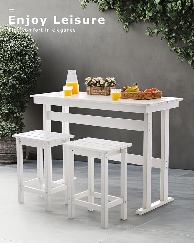 3 Piece HDPE Outdoor Bar Height Table and Chairs Set of 2 Includes High Top - Image 2