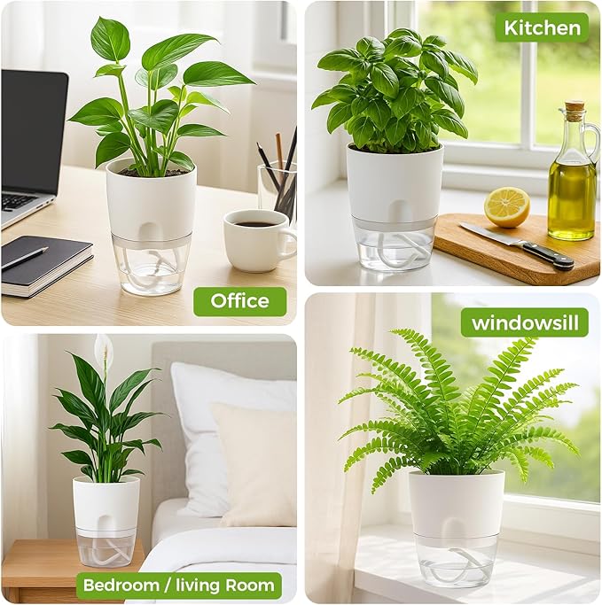 6 Pack Self Watering Pots for Indoor Plants, PlanterHoma 3.2/4/6 Inch Plant Pot - Image 8