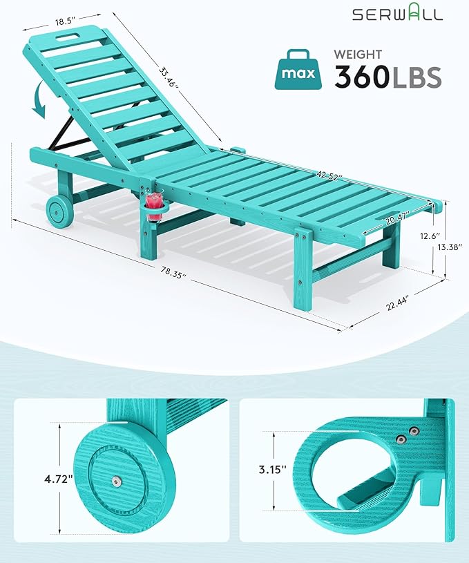 SERWALL Outdoor Chaise Lounge Set of 4, HDPE Lounger - Image 2