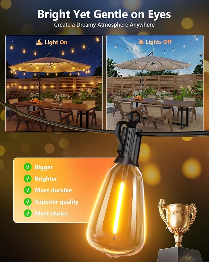 Brightown 52FT Solar String Lights Outdoor Waterproof - Image 2