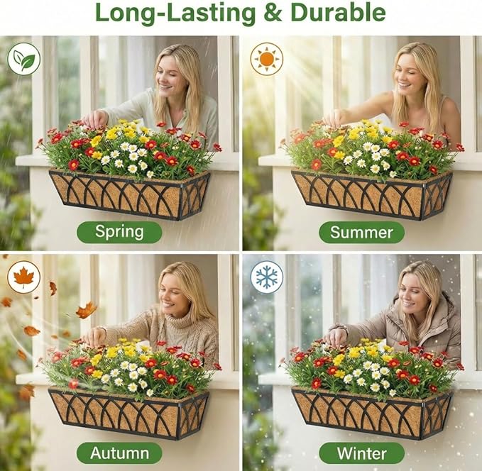24 Inch Window Deck with Coco Liner, Fence Metal Hanging Flower Planter Window - Image 6