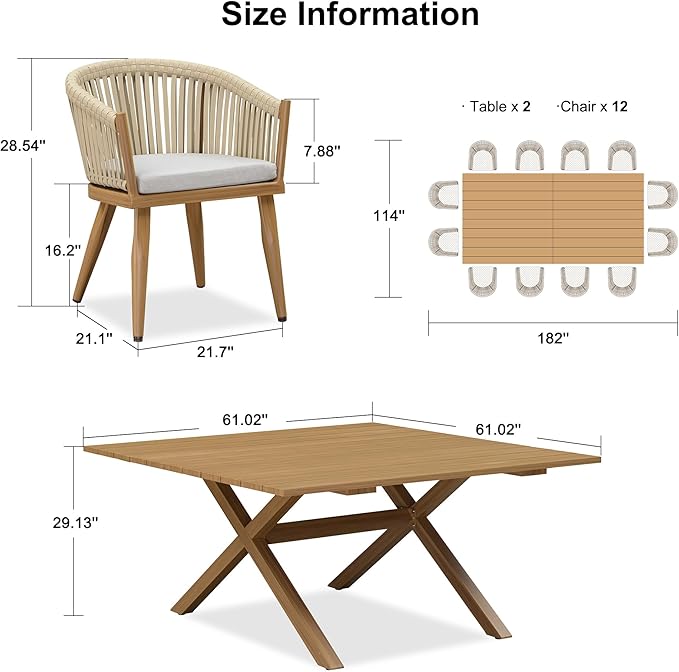PURPLE LEAF 13 Pieces Oversized Outdoor Dining Set - Image 8