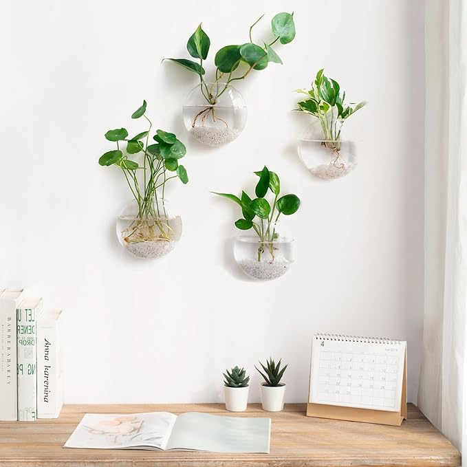 Mkono Wall Hanging Glass Terrariums Planter Oblate Flower Vase - Image 3