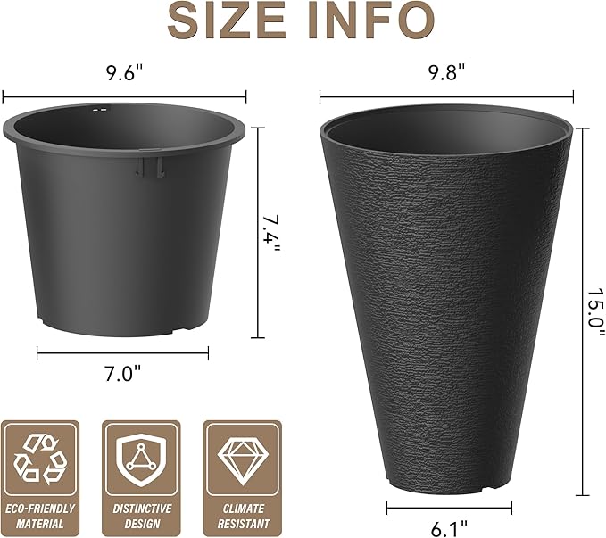 Kante Tall Round Planter Set of 2, 15 Inch Tall Decorative Planter Pots - Image 2