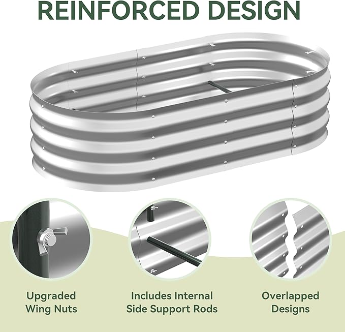 Raised Garden Bed with Self-Watering System, Oval Galvanized Raised Beds - Image 6