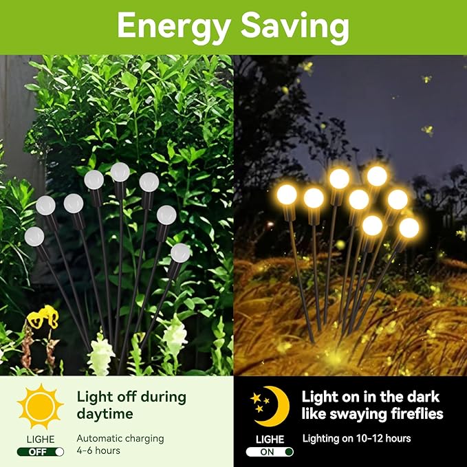 Solar Garden Lights Outdoor Waterproof, 6 Pack 48 LED Swaying Light Firefly - Image 3