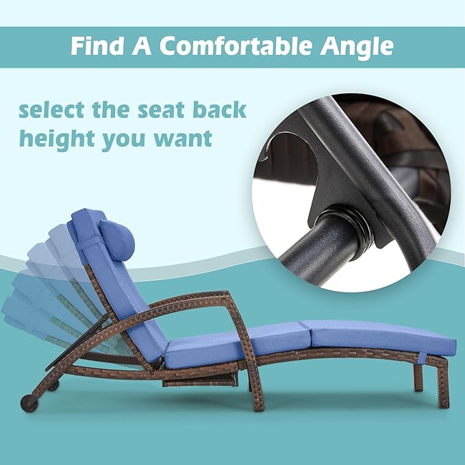 Chaise Lounge Chairs Outdoor Set of 4, Comfy Outside Wicker Patio Pool Lounge - Image 2