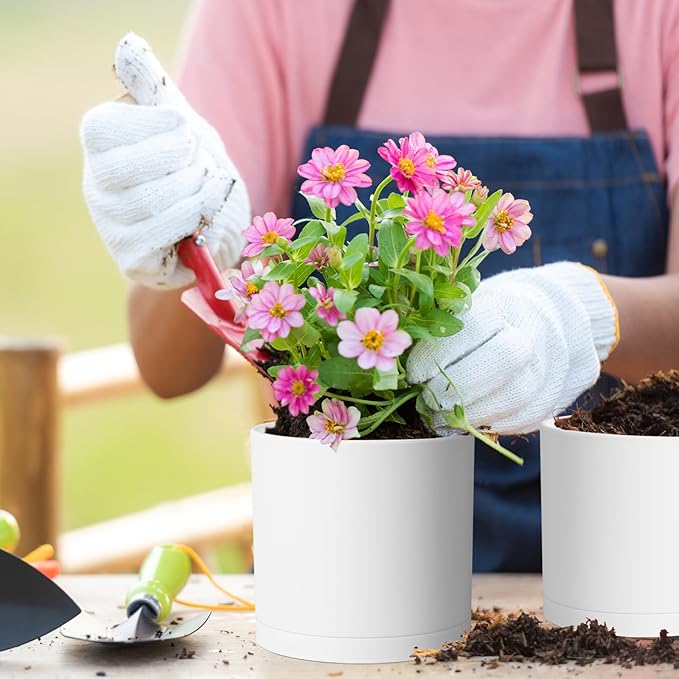 12/10/8 inch Large Plant Pots, 3 Pack Deep Cylinder Flower Pots - Image 3