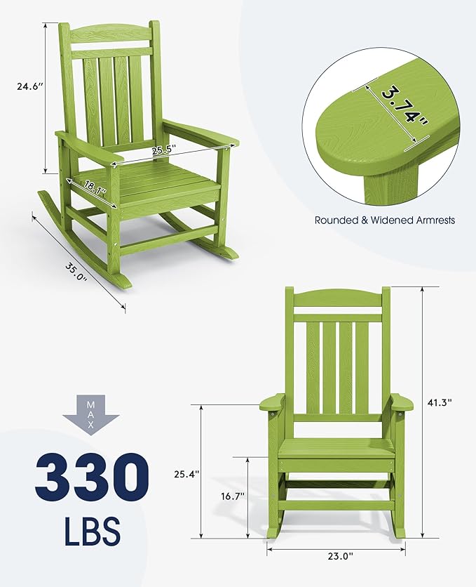 KINGYES Outdoor Rocking Chair Set of 2, High Density Polyethylene Patio Rocking - Image 2