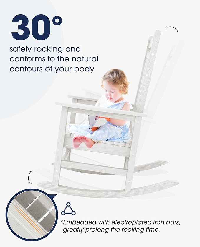 KINGYES Oversized Outdoor Rocking Chair Set of 2, All-Weather Patio Rocking - Image 5
