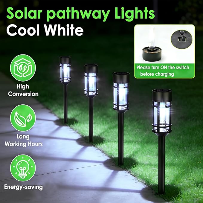 Mancra Solar Pathway Lights Outdoor, 8 Pack Metal Glass Solar Lights Outdoor - Image 2