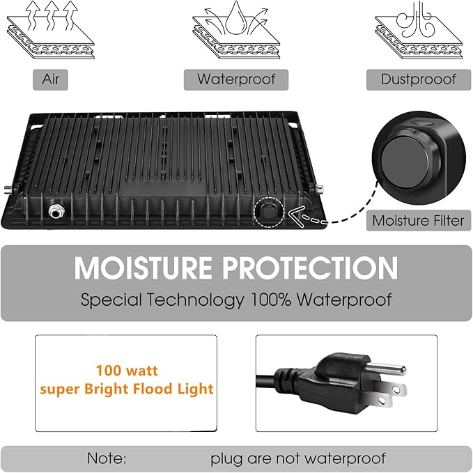 3 Pack 100W Led Flood Lights Outdoor, Super Bright 11600LM Security Lights - Image 6