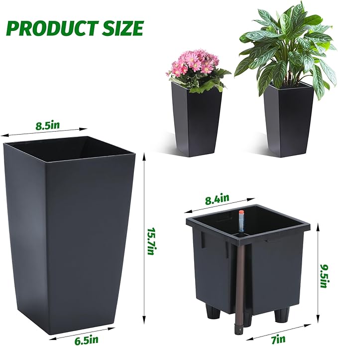 Garvee 16" Tall Planters Set of 2, Outdoor＆Indoor Black Planter Pots, High - Image 4