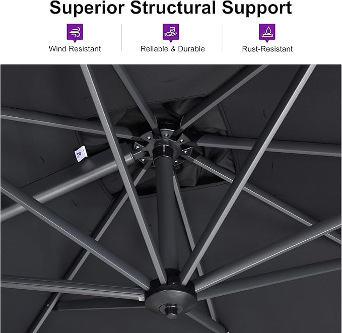 PURPLE LEAF 9 Feet Patio Umbrella Outdoor Cantilever Square Umbrella Aluminum - Image 3