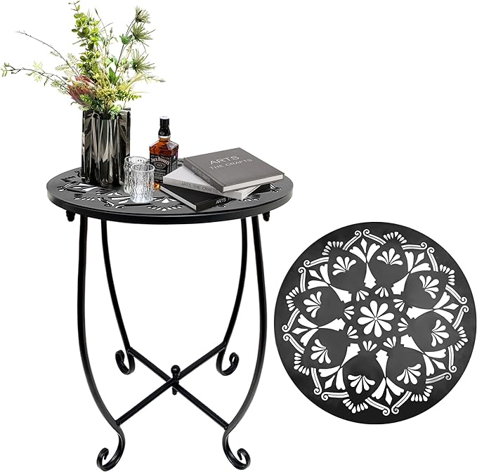 Patio Side Table, Weather Resistant Metal Side Table, Small Round Outdoor End by Fashion%26cool