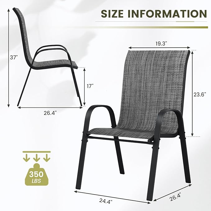 UDPATIO Patio Chairs Set of 2, Stackable Outdoor Dining Chairs - Image 3