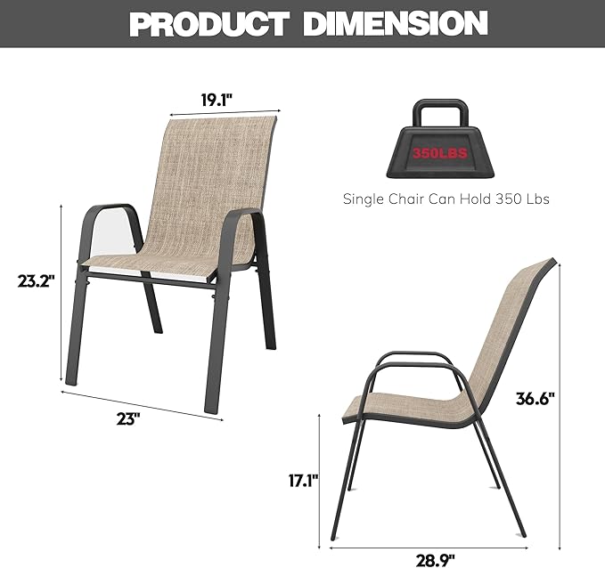 Patio Chairs Set of 6, Stackable Outdoor Dining Chairs - Image 6