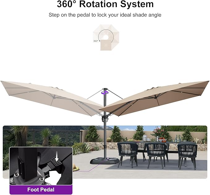 PURPLE LEAF 11.5' X 8.2' Tilting Patio Umbrella - Image 7
