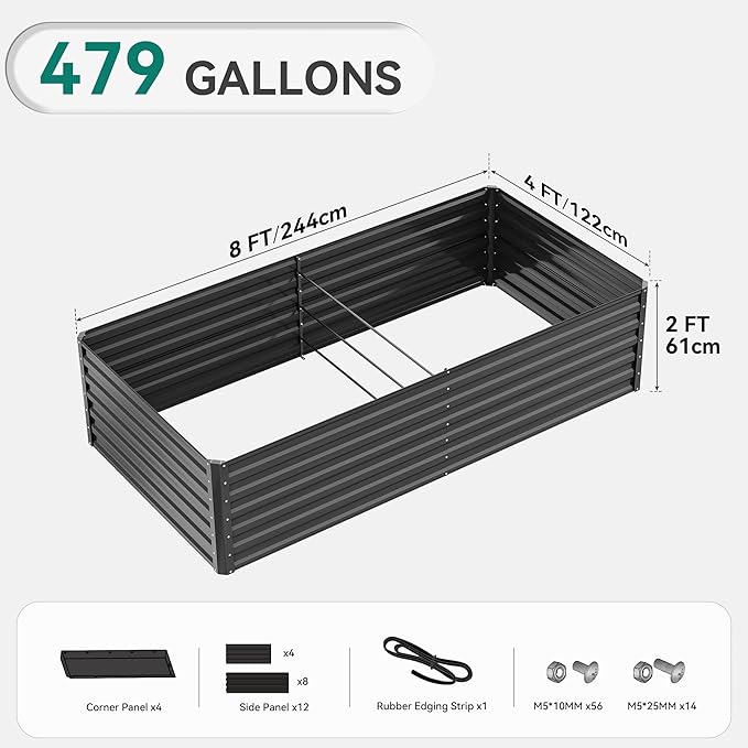 YITAHOME 8x4x2 ft 4pcs Galvanized Raised Garden Bed Kit, Large Metal Planter Box - Image 8