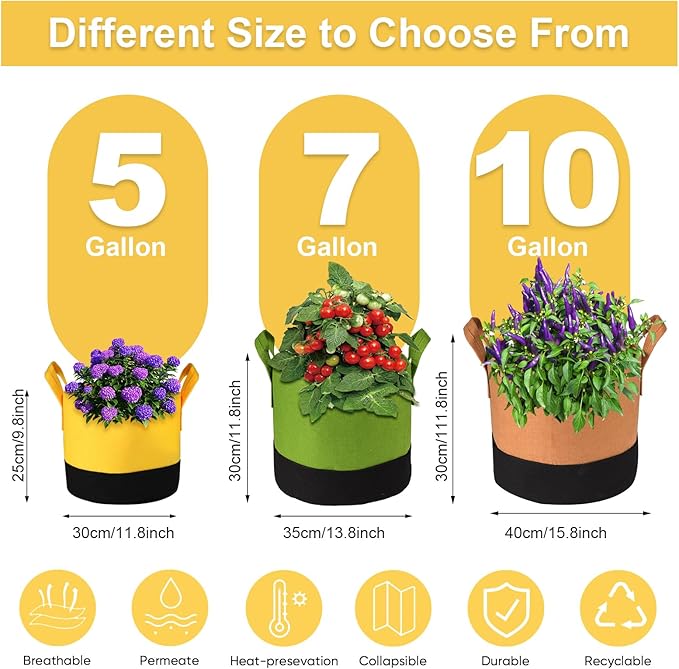 Grow Bags 7 Gallon, 6 Pack Fabric Plant Pots - Image 2