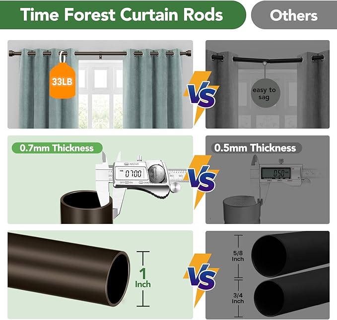 Curtain Rods for Windows 48 to 84, 1 Inch Adjustable Heavy Duty Long Window - Image 8