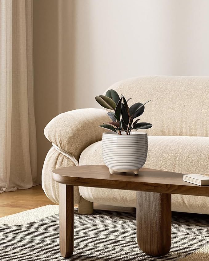 LE TAUCI Ceramic Plant Pots, 5.1 + 6.4 Inch Footed Pots - Image 2