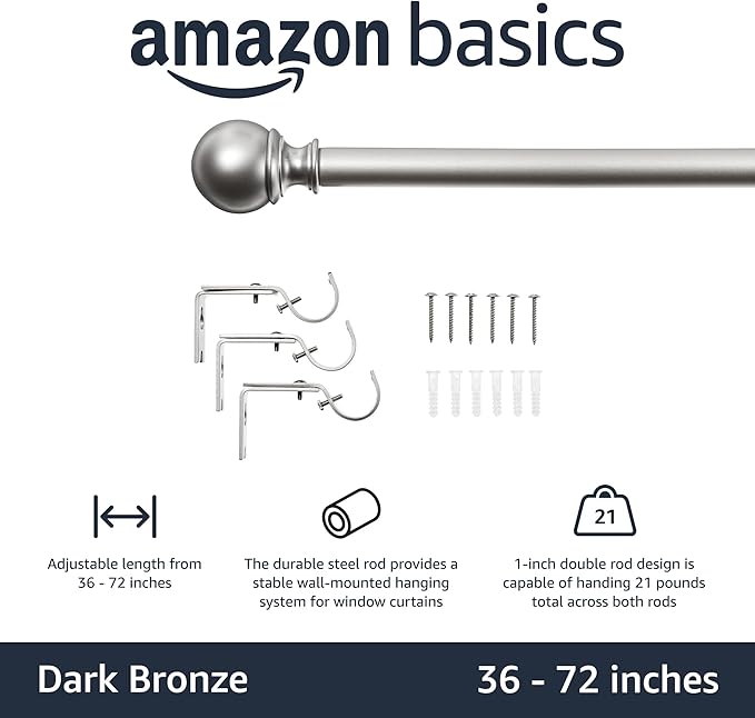 Amazon Basics Sturdy Adjustable Curtain Rod - Image 2