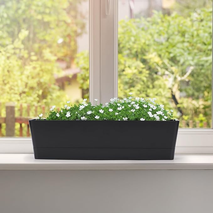 GREANER Rectangle Window Boxes, Succulent Flowers Plastic Pot - Image 7