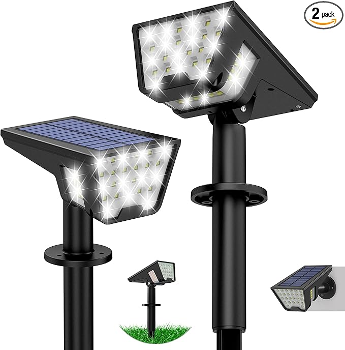 Solar Spot Lights Outdoor IP65 Waterproof, 53 LEDs Solar Powered Garden Yard by Latband