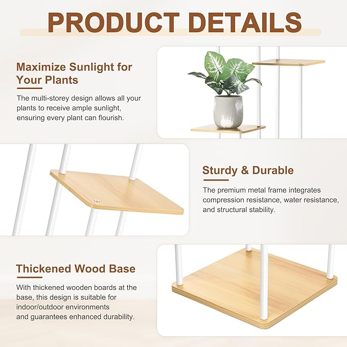 6 Tier Plant Stand Indoor Outdoor, Wood Metal Corner Shelf, Planter Shelf - Image 4
