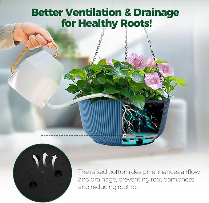 T4U 8 Inch Hanging Planters for Indoor Outdoor Plants, Self Watering Hanging - Image 4