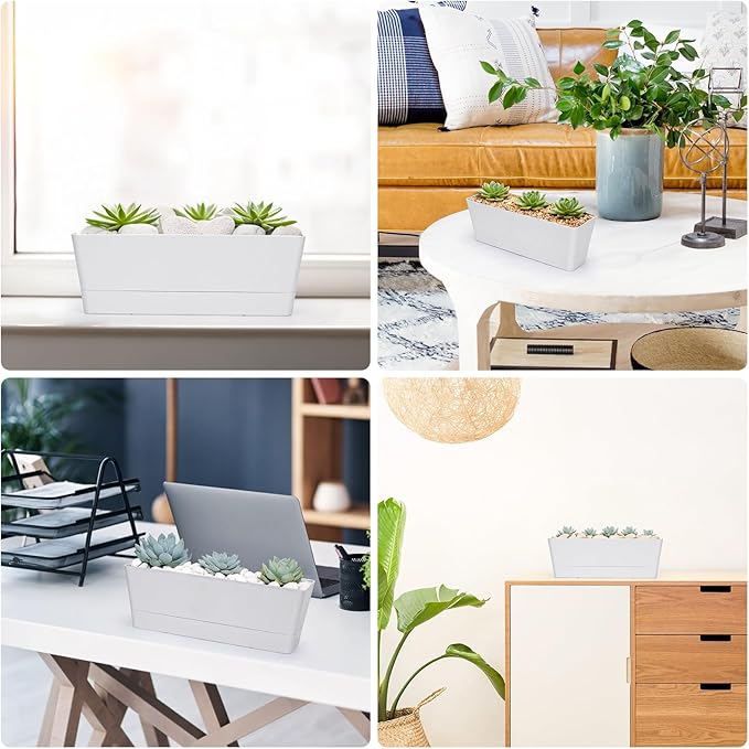 GREANER 12x3.8 Inch Herb Planters, 6 Pack White Rectangle Window Boxes - Image 6
